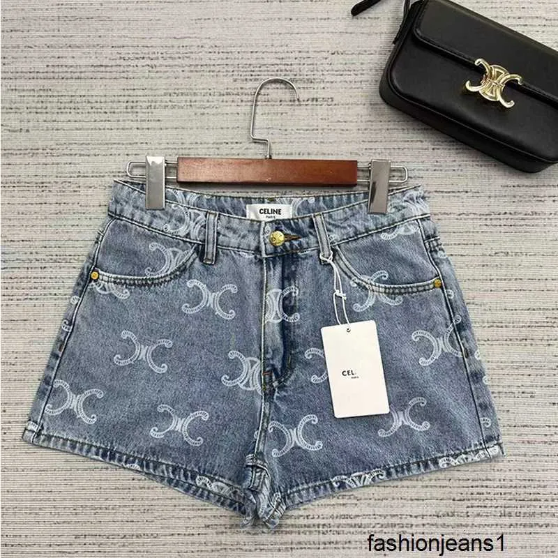 Damesjeans Hoge versie CE Home 24SS vroege lente klassieke Triomfboog jeans met volledige print A-lijn shorts met hoge taille ITOM