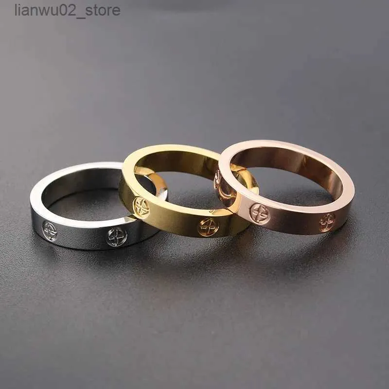 Anéis de casamento Moda aço inoxidável rosa ouro amor anel para casais homens CZ anel de cristal marca de luxo jóias presente de casamento Q240315