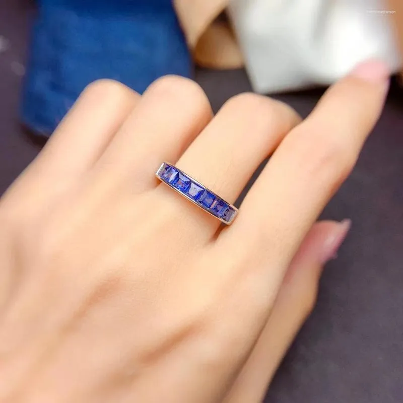 Küme halkaları colifelove moda kadın için yarım sonsuzluk yüzüğü toplam 0.8ct 3mm doğal safir mücevher 925 gümüş bant