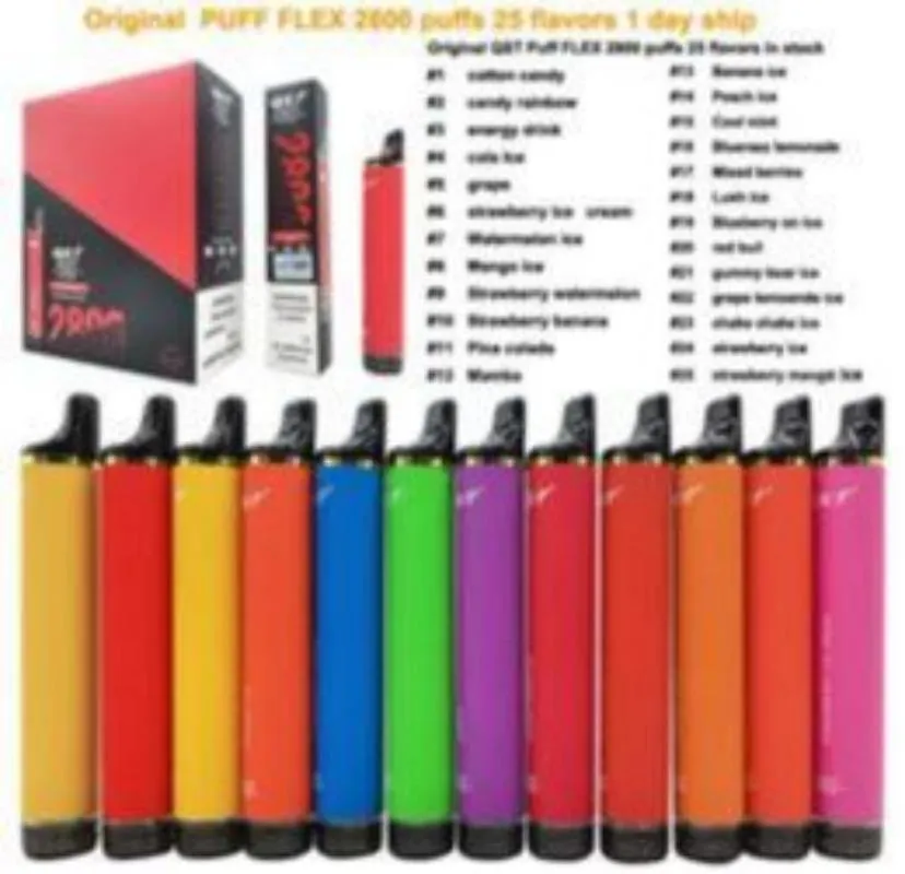 Cigarettes électroniques Original QST Puff Flex 2800 bouffées = 850 mah 0% 2% 5% dispositif prérempli jetable autorisé 37 couleurs entrepôt local