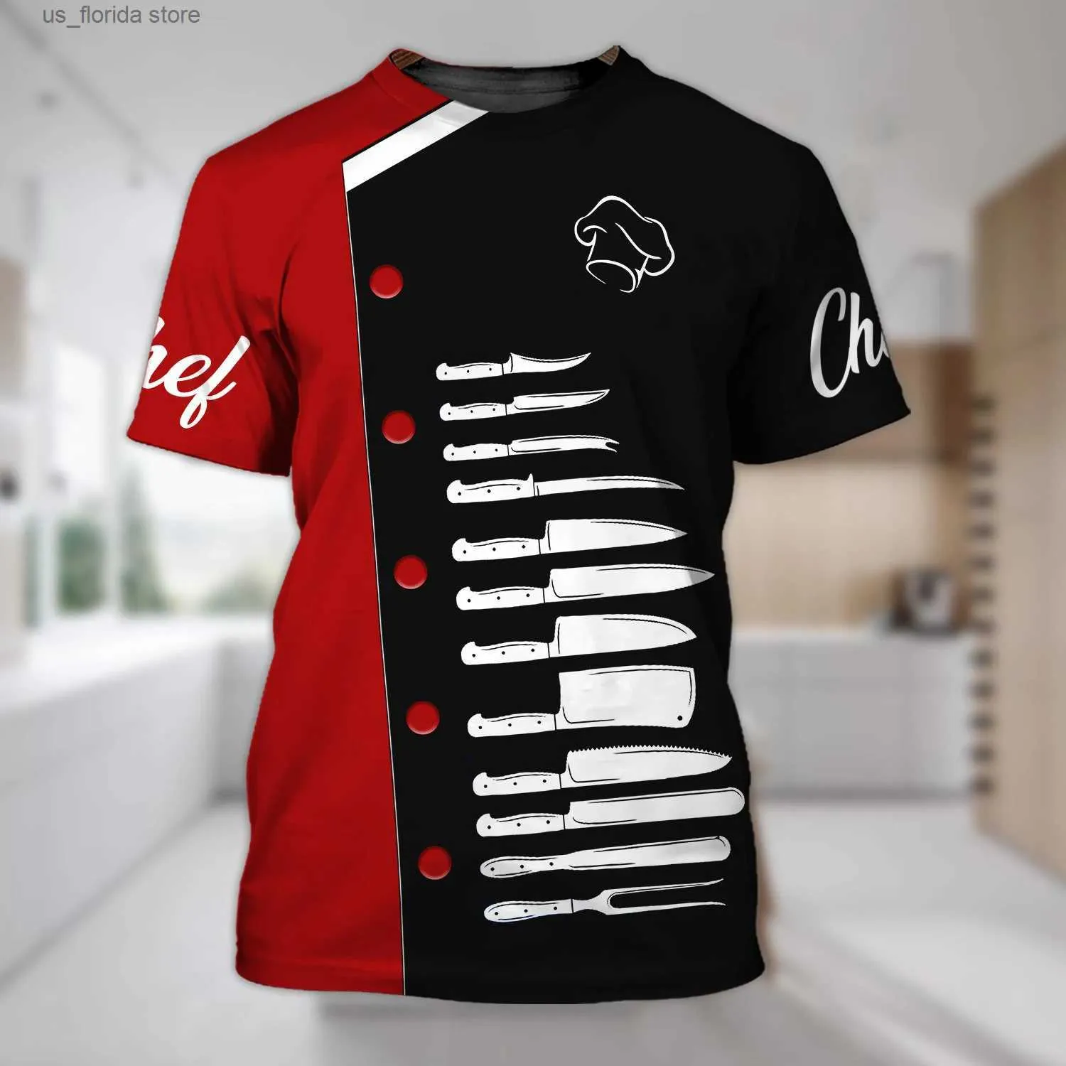 T-shirt da uomo Camicia da chef T-shirt da uomo Cucina Abbigliamento da uomo Unisex Stampato in 3D Casual Manica corta Top O Collo Cotone Oversize Cool Ts 6xl Y240315