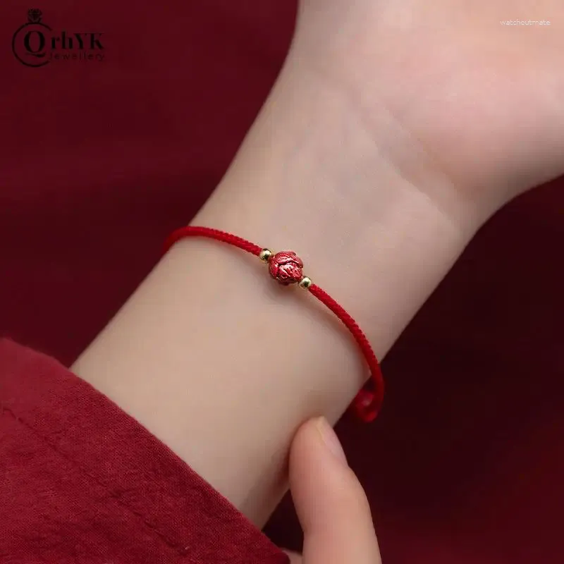 Braccialetti con ciondoli Bracciale con perline di loto buddista tibetano intrecciato a mano regolabile filo rosso fortunato per gioielli da donna e da donna