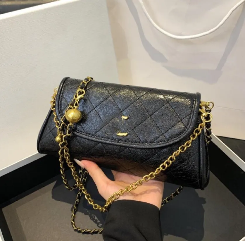 All-match Women's New Diamond Plaid Small Golden Balls Chain Bag All-Matching Western Style Crossbody Square Bags