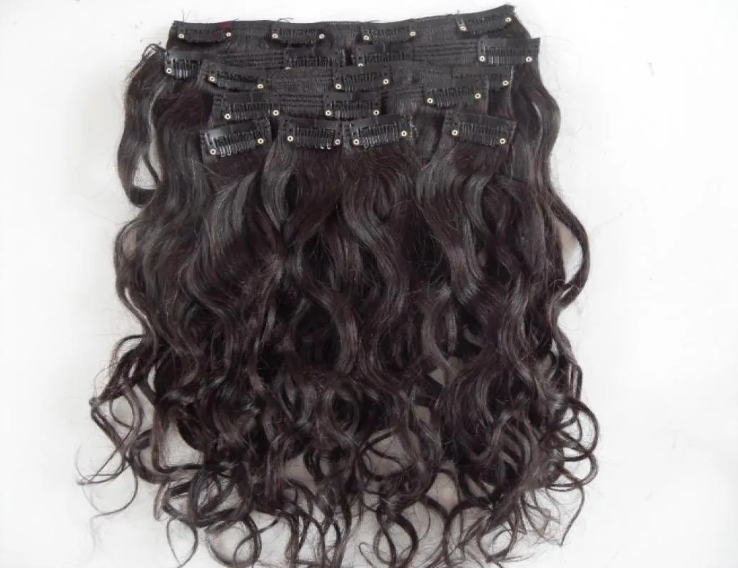 mongolian human virgin hair extensions 9 pieces clip in hair curly hair dark brown natural black color2252737