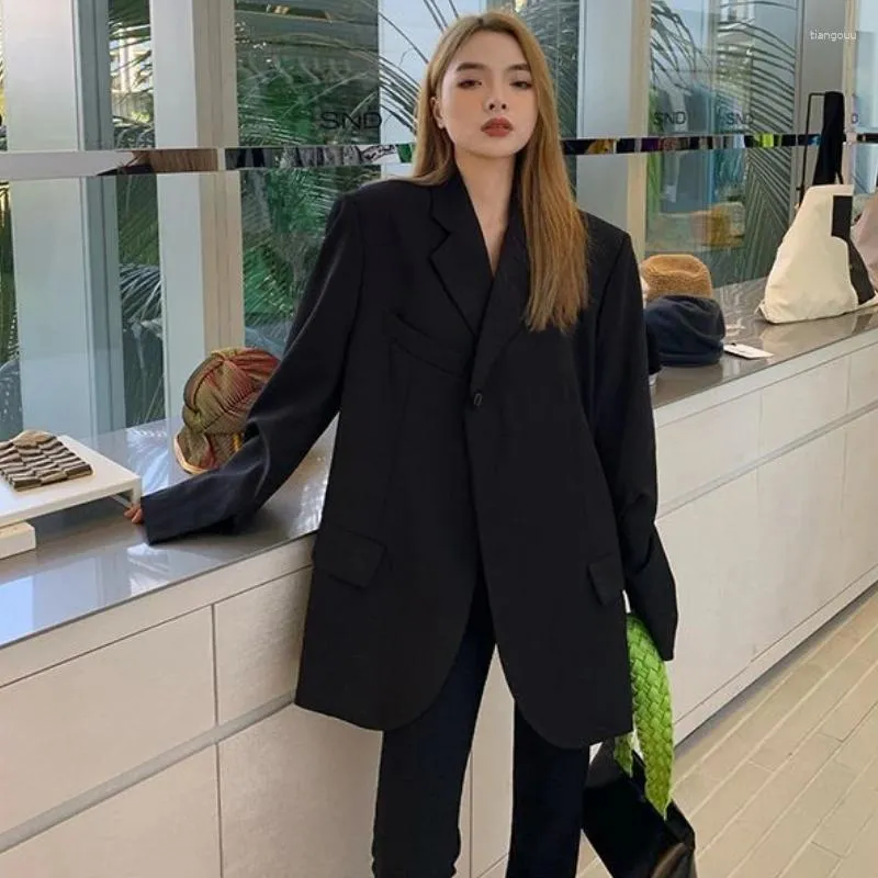 Women's Suits Oversize Black Blazer Women Korean Chic Suit Office Ladies Coat Clothing Long Sleeve Button Jackets Blazers