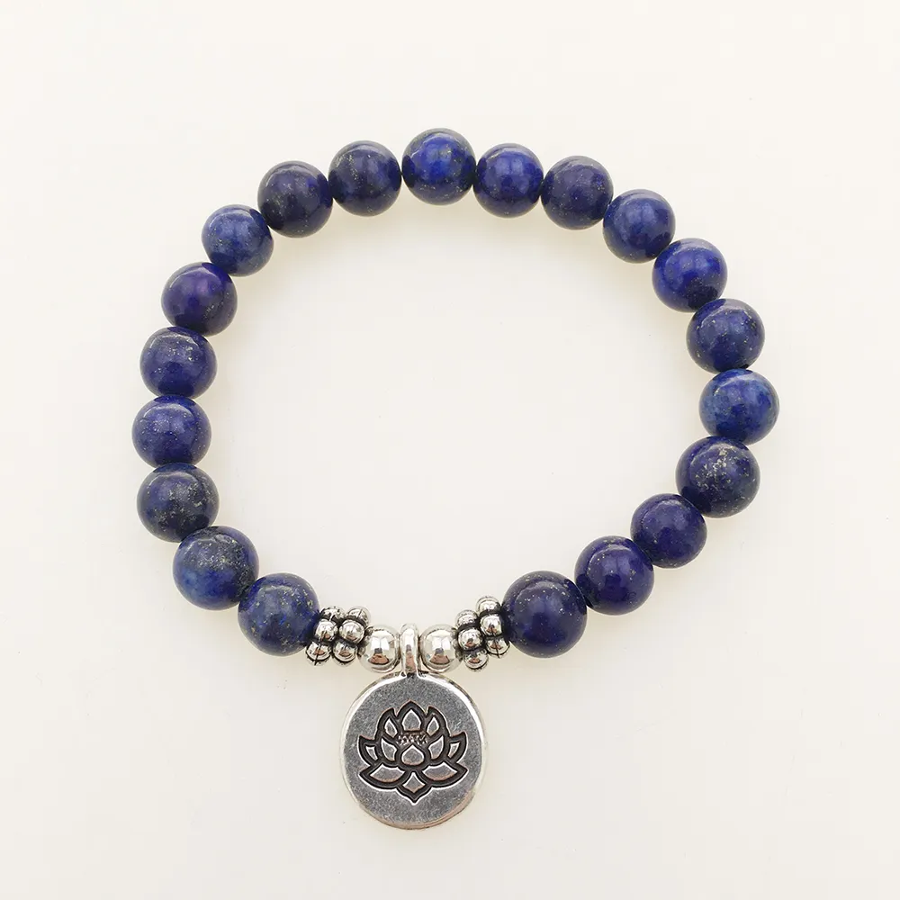 SN1039 Echt Lapis Lazuli Armband Natuursteen Kraal Heren Armband Keel Chakra Spirituele Yogi Gift Gratis Verzending