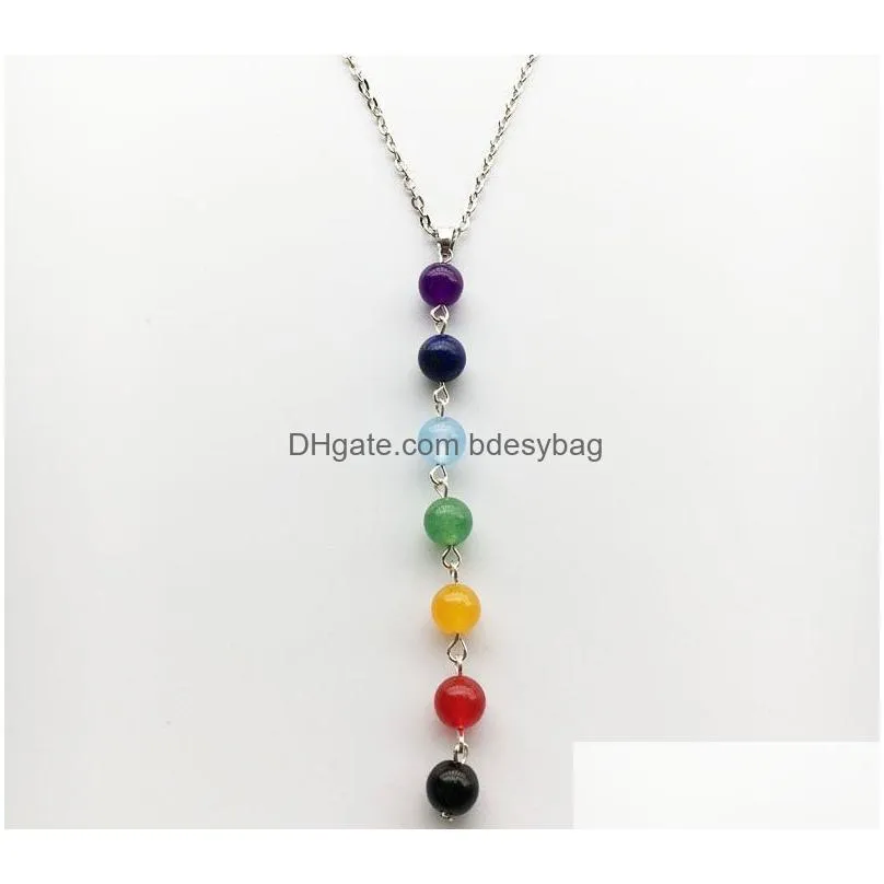 Pendant Necklaces Natural Lava Stone Colorf Necklace Beads Yoga Jewelry For Women Men Fashion Party Club Accessories Drop Delivery Pen Dhywa