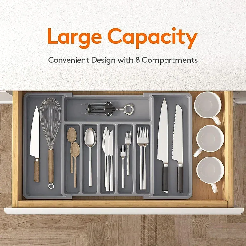 Organization Expandable Utensil Storage Box Kitchen Cutlery Tray Knife Holder Tableware Organizer Drawers Box Fork Spoon Divider Container