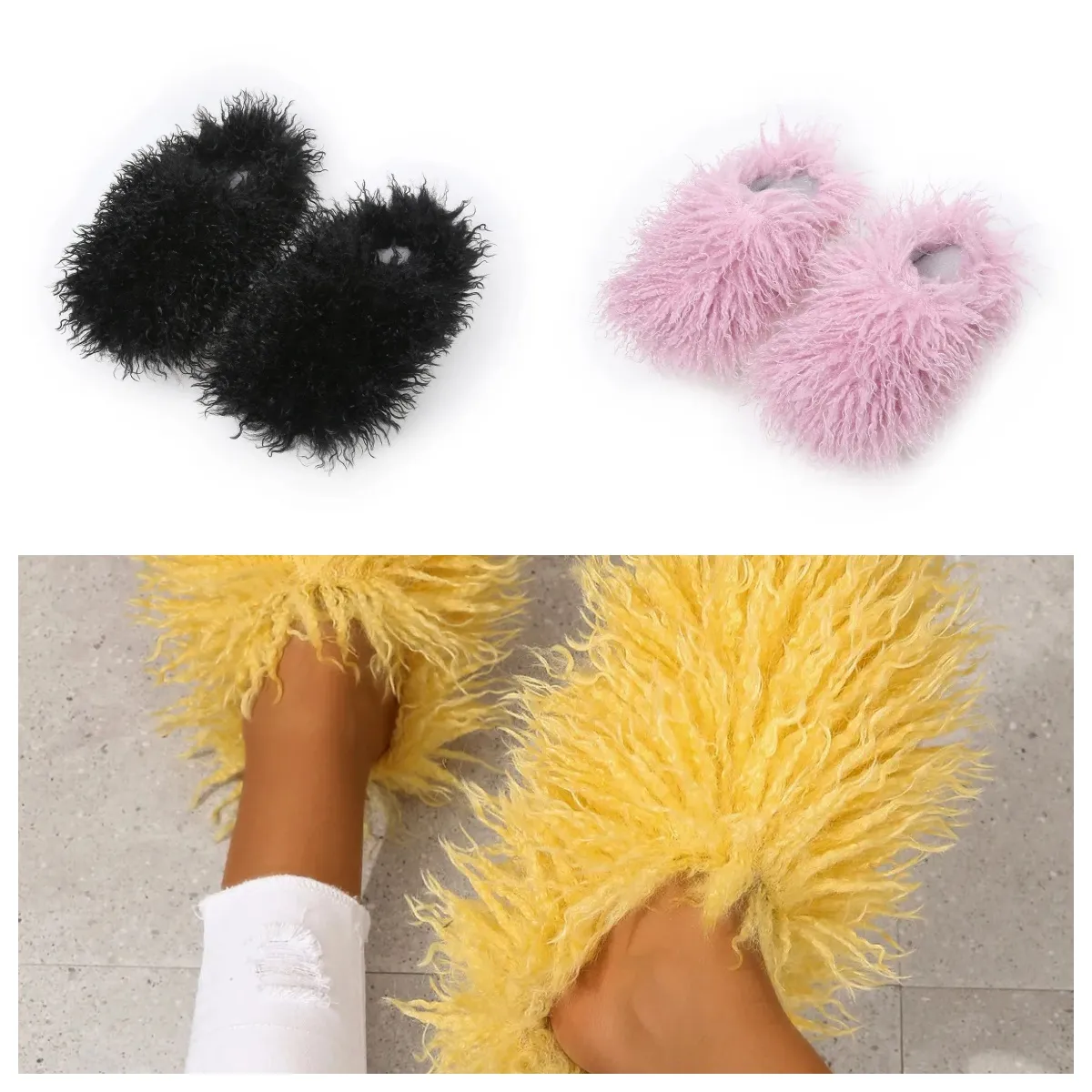 Sandals Hot Selling Fur Slippers Mules Woman Daily Wear Fur Shoe Whites pink Black brown Metal Casual Flat Shoe Trainer Sneakers GAI soft