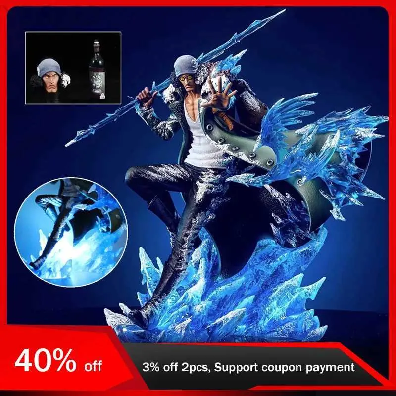 Anime Manga 30 cm One Piece Action Figure Kuzan Figura 2 teste 2 mani sostituibile PVC luminoso Modello anime Giocattolo per bambini Regali per la decorazione del ragazzo YQ240315