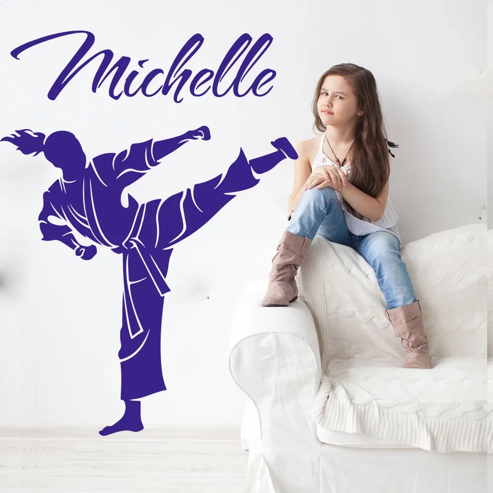 Aufkleber mit individuellem Namen, Kampfsport, Karate, Taekwondo, Wandtattoo, Mädchenzimmer, personalisieren Sie Boxen, Judo, Sport, Wandaufkleber, Schlafzimmer, Spielzimmer, Vinyl