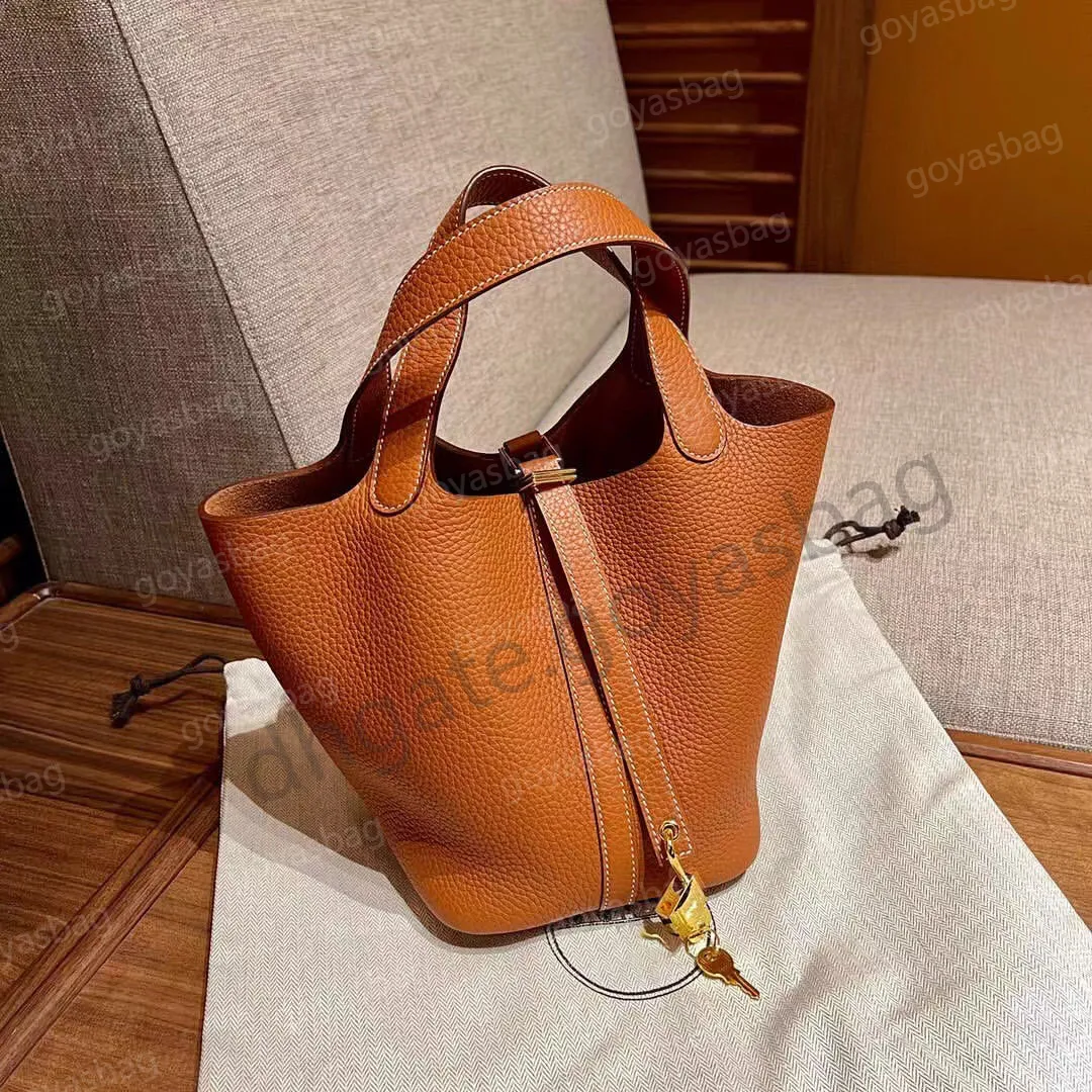 Designer Beach Tote Bags: Real Leather Bucket Shoulder Handbag - Main Image