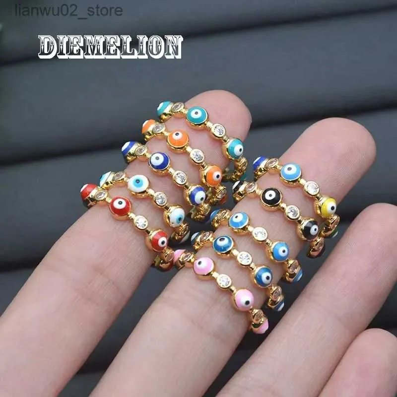 Bröllopsringar kvalitet Lucky Trkiye Evil Eye Ring Set Zircon Red Blue Eye Candy Color Emamel Open Ring Fashion Jewelry Q240315