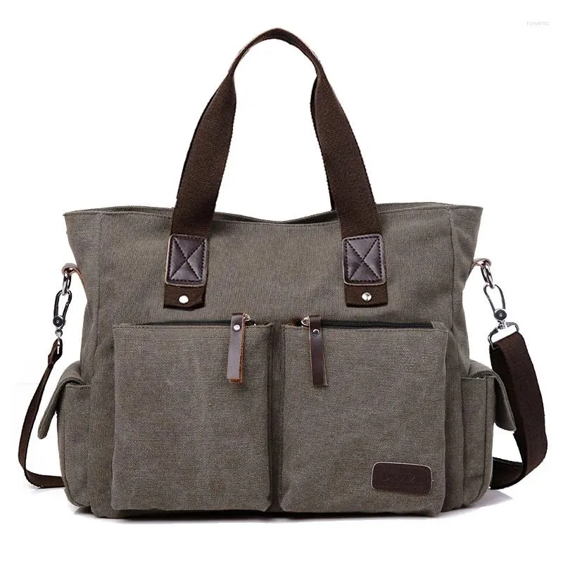 Bag canvas mode mens crossbody väskor fast färg multifunktion män kontor vintage med slits ficka axel