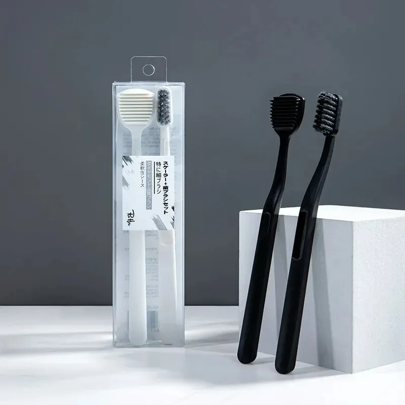 2pcs Brussage à dents en bambou naturel Ensemble de brosse à dents à poils doux dents de charbon dentaire Eco Bambou Brosse de dents