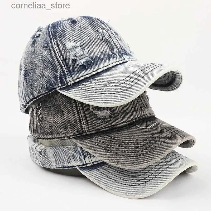 Casquettes de baseball Summer Outdoor Parasol Wash Denim Hat Mens Snap Truck Hat Haute Qualité Femmes Chapeau Perforé Baseball HatY240315