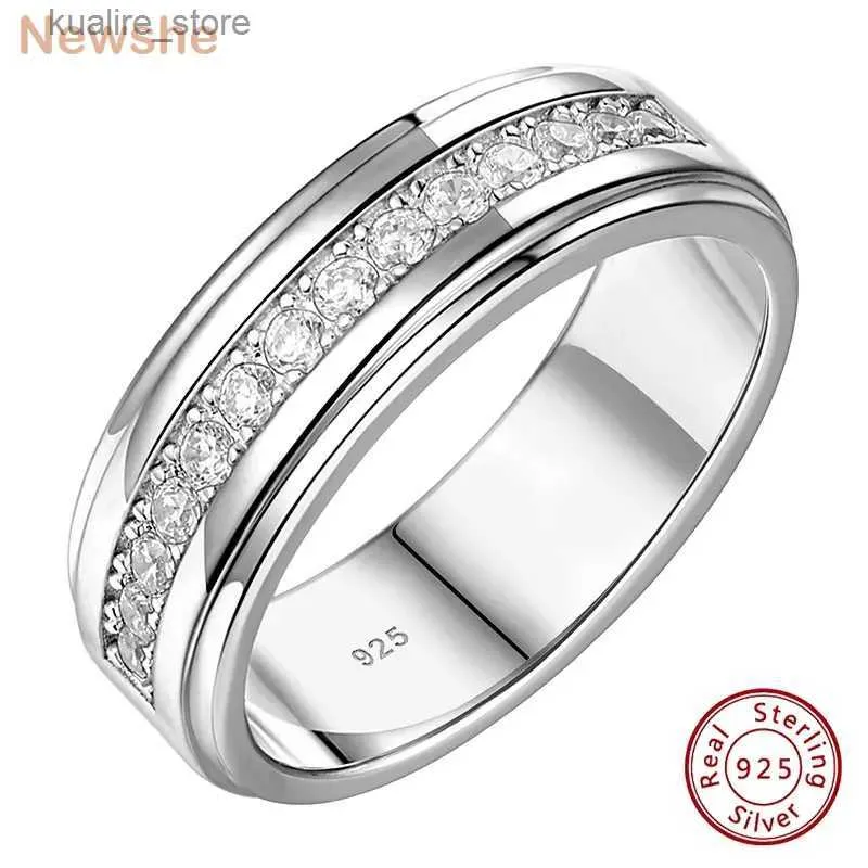 Anelli a grappolo Newshe Anelli in argento sterling massiccio 925 per uomo Mezza eternità Rotondo bianco Zircone cubico Gioielli da sposa BR1781 L240315