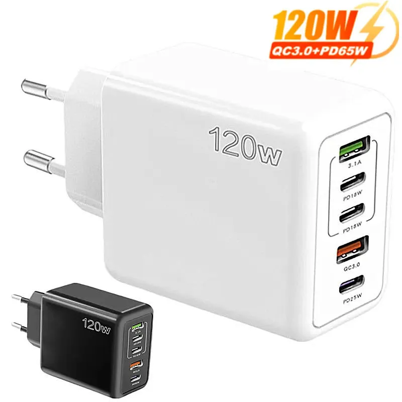 120W 5 POTTS USB Charger PD ADAPTER FOR XIAOMI iPhone 15 11 Samsung Mobile Plug Plug PD Charger QC 3.0 4.0 Wall Charger