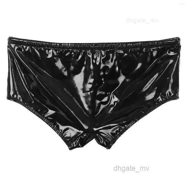 Underpants Mens Wet Look Patent Leather Party Clubwear Lingerie Underwear Male Swimming Trunks Low Rise Drawstring Boxer Shorts Swimwear