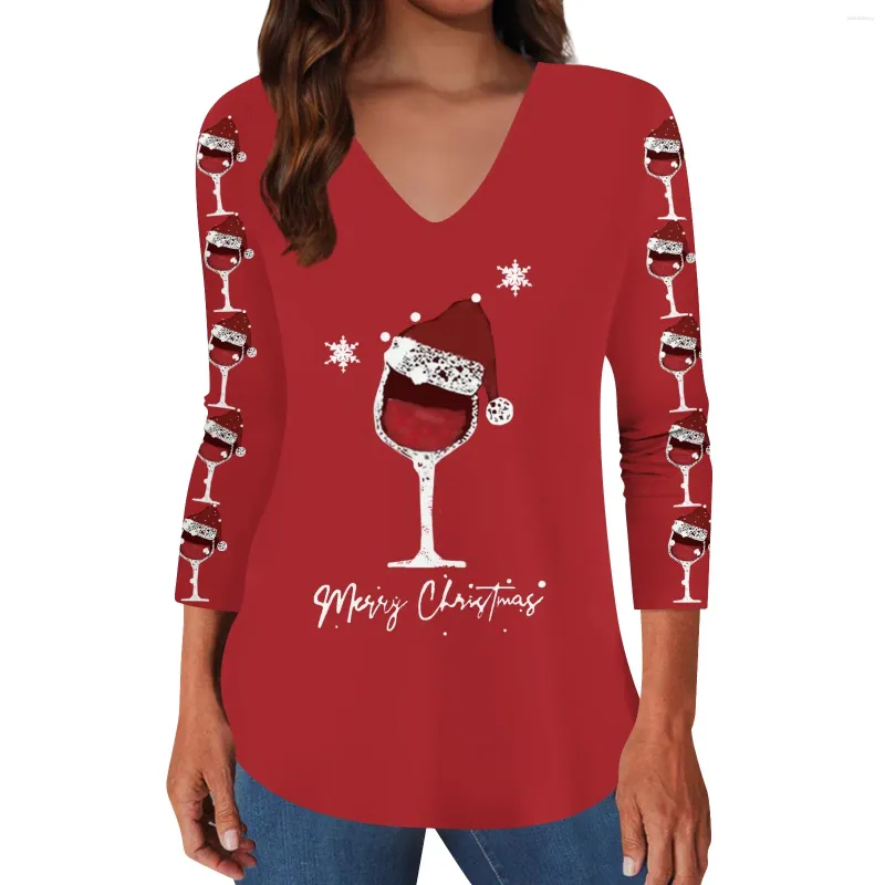 Women's T Shirts 2024 3D Snowman Print T-shirt Kvinnor Löst långa toppar TEES SLEEVE TSHIRT SNOWFLAKE VIN CUP LADIER JUL