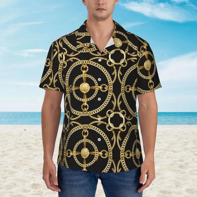 Chemises décontractées pour hommes Chaînes dorées Imprimer Chemise de plage Art moderne Hawaïen Hommes Blouses élégantes à manches courtes Vêtements personnalisés respirants