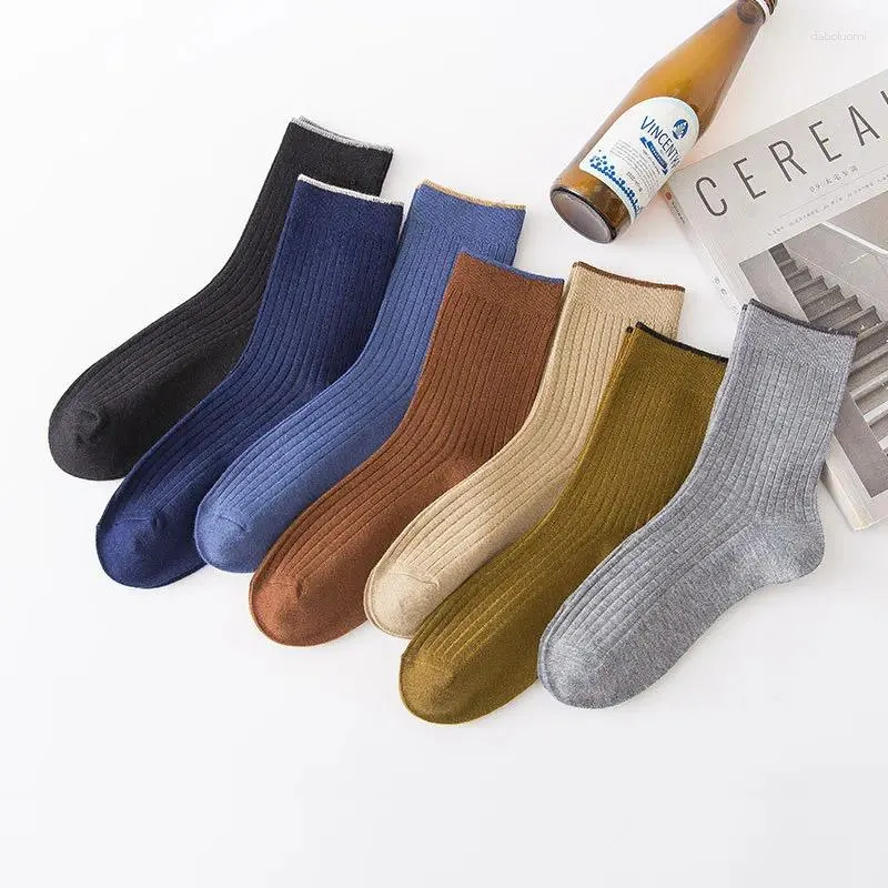 Men's Socks Solid Color Cotton For Men Leisure Middle Barrel Stocking Business Breathable Skin-Friendly Soft