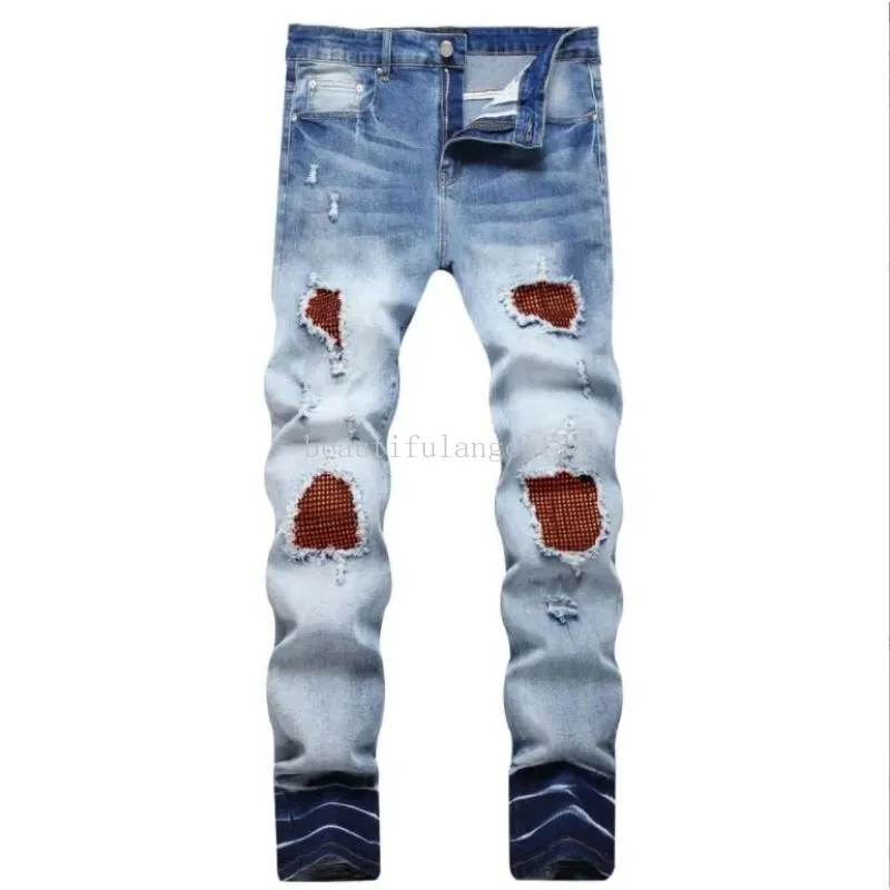 Jeans de créateur Jeans pour hommes et femmes, pantalons longs empilés, déchirés, High Street, rétro, peinture, Patch, trou, Denim, Streetwear