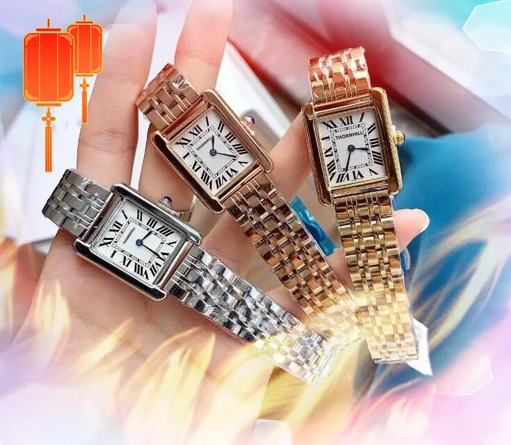 Hoogwaardige dames romeinse tank wijzerplaat horloge 28 mm luxe solide fijne roestvrijstalen klok populaire casual vierkante wijzerplaat quartz uurwerk polshorloge geschenken
