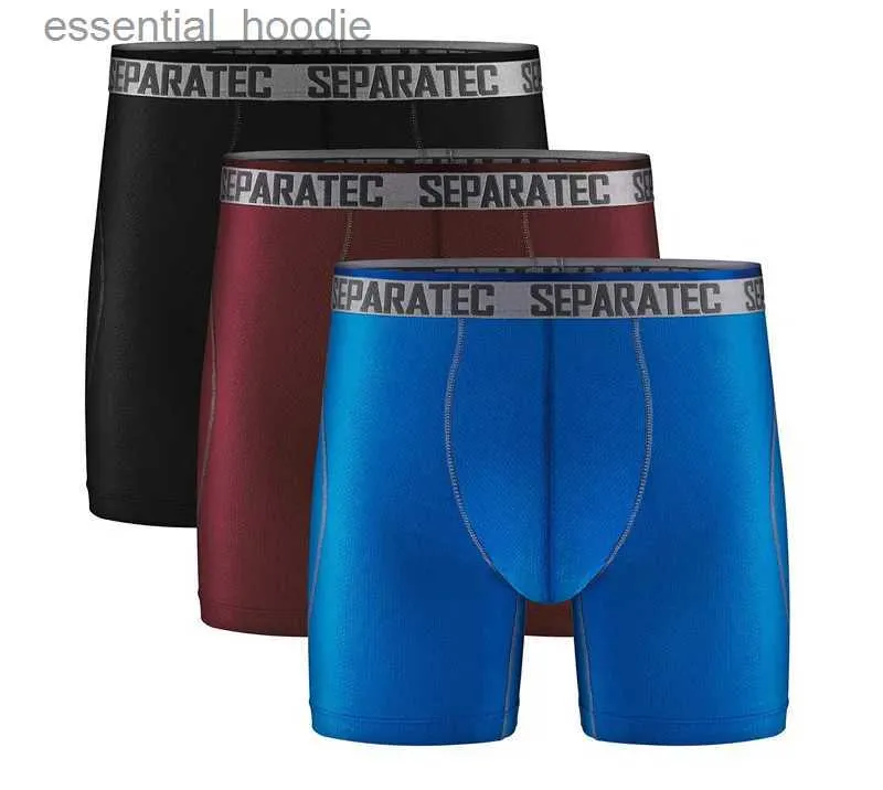 Underpants Separatec Mens Underwear Boxers Pacote Esporte Malha Tecido Desempenho Boxers Briefs Dual Bolsa Longa Perna Boxer EUA SizeC24315