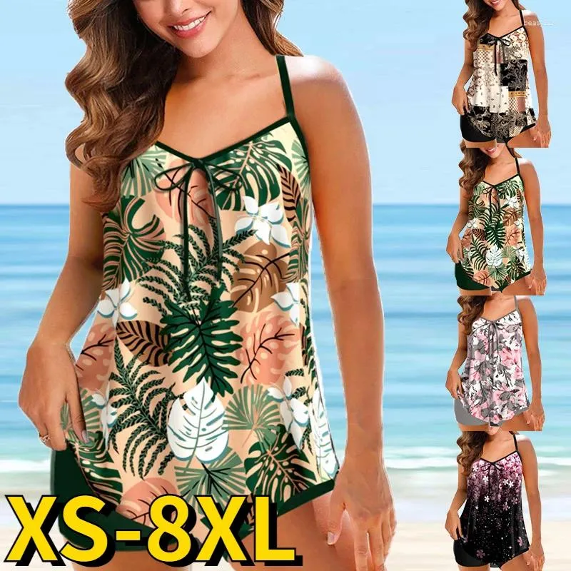 Maillot de bain pour femmes, ensemble deux pièces, Tankini, Vintage, vêtements de plage, taille ample, imprimé Floral, été, 57QI, 2024