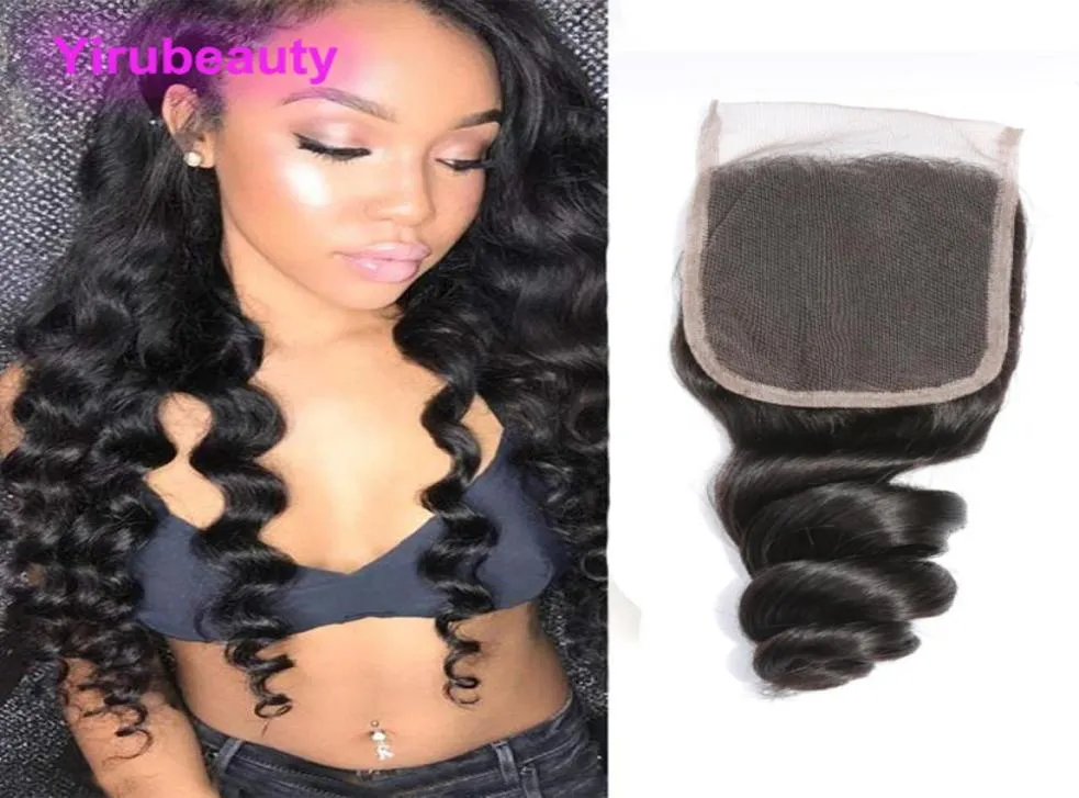 Indyjskie zamykanie koronki 4x4 1024 cali ludzkie zamykania włosów Środkowa trzy części luźna fala Yiruhair Lace Closure Natural Color1829799