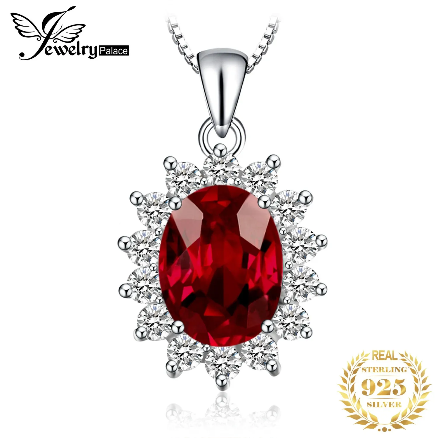 Jewelrypalace 25Ct Diana Doğal Kırmızı Garnet 925 STERLING Gümüş Nişan Kolye Kolye Kadın Moda Hediyesi Yok Zinciri 240311