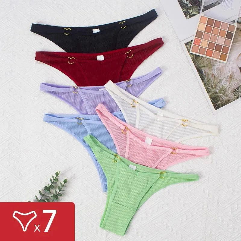 Kadın Panties 7pcs/Set Seksi Nefes Alabilir iç çamaşırı rahat iç çamaşırı pamuklu çizgili brifing moda rahat külot şerit