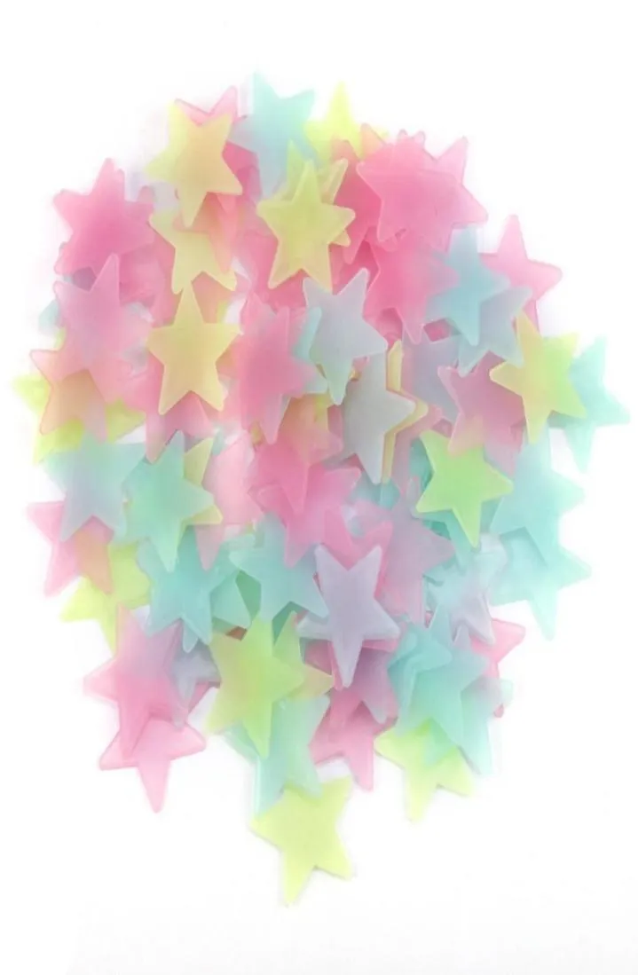 Pegatinas de pared de estrellas fluorescentes que brillan en la oscuridad para dormitorio de niños, color de pegatina luminosa, paquete completo de 100 unidades 8653870