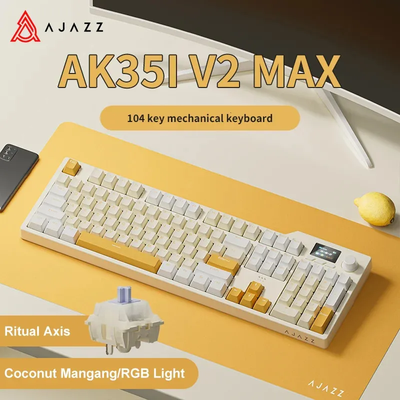 Ajazz ak35i v2 max rgb teclado mecânico de jogos tri-mode 104 teclas bluetooth 2.4ghz teclado gamer sem fio para laptop 240304