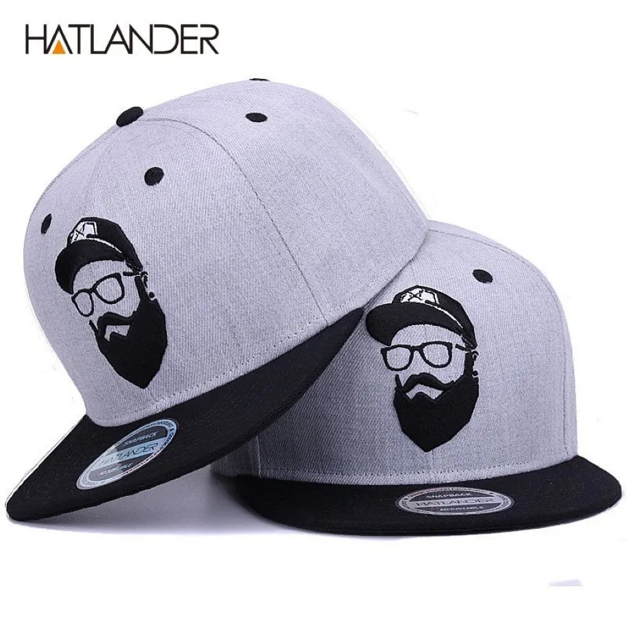 Hatlanderoriginal Grey Cool Hip Hop Cap Men Kvinnor Hattar Vintage Brodery Character Baseball Caps Gorras Planas Bone Snapback 213319