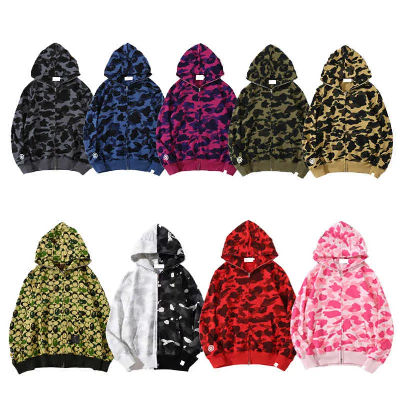 Designer Sweat à capuche Full Zip Up Shark Sweats à capuche Mens Femme Veste de camouflage Sweat à capuche Sweat à capuche Homme Femme Pull à manches longues Tech Fleece ESS