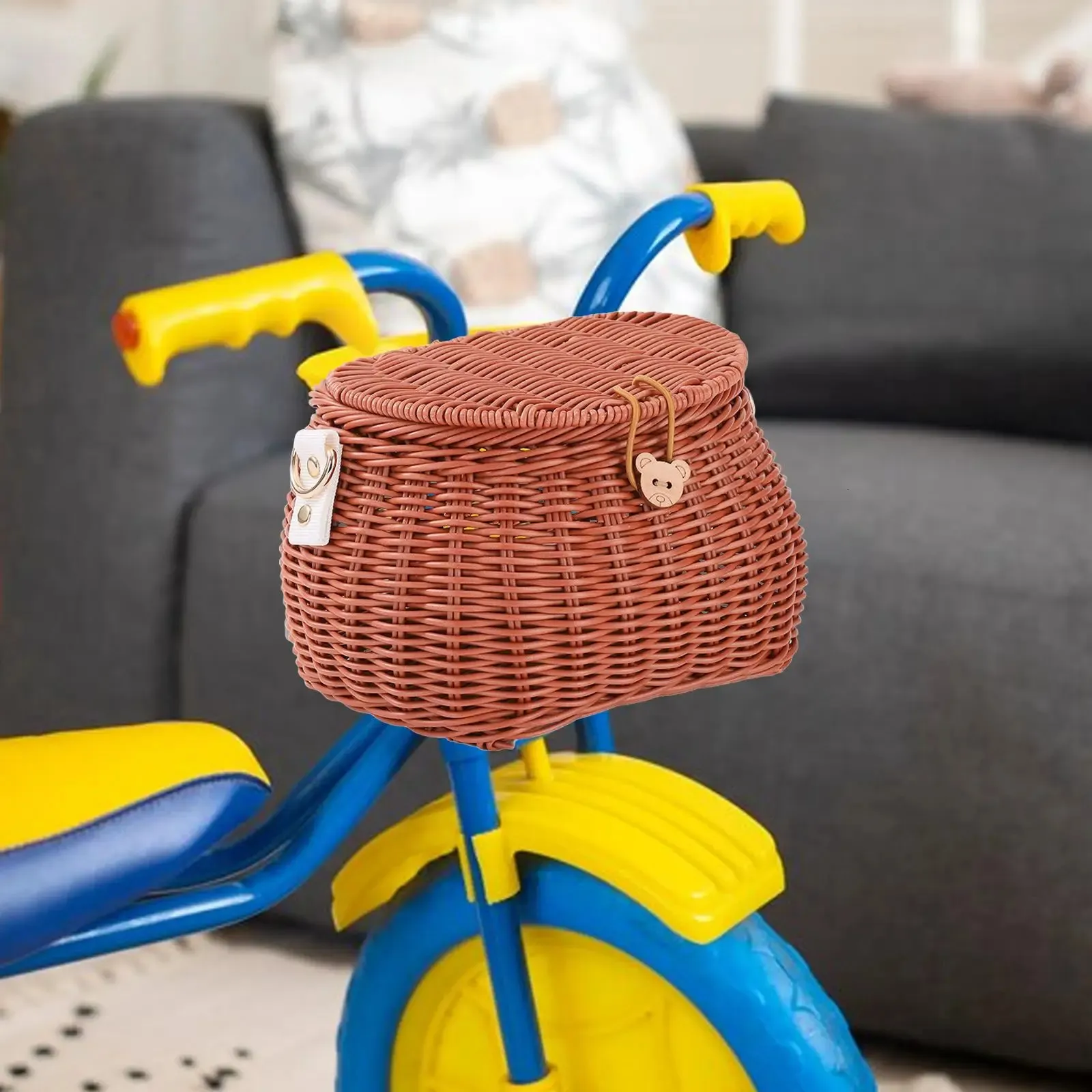 Kids Bike Basket Children Basket with Shoulder Strap for Girls Children Boys Fits Most Bikes Wicker Basket Kids Bicycle Basket