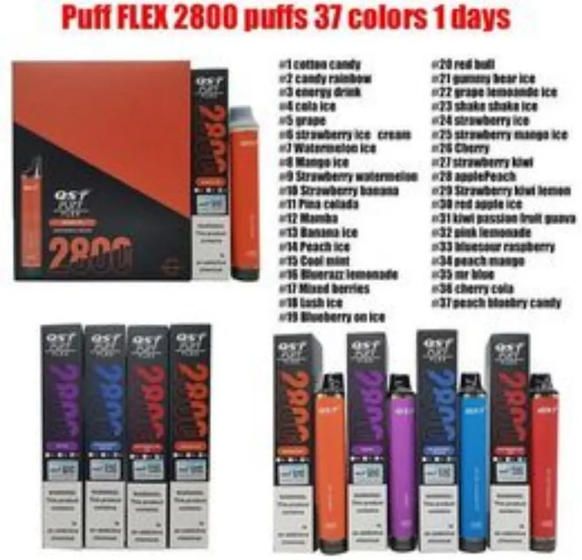 Vapes Wegwerpbladerdeeg Origineel 100% QST Puff flex 2800 E-sigaretten 0% 2% 5% 8 ml 850 mah wegwerpvape Geautoriseerd 37 goede smaken