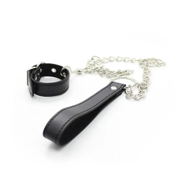 Leather Penis Rings with Metal Chain Leash Cockring Clit Stimulator Cock Ring Locking Penis Ring Sex Toy Products for Couple Men6821127