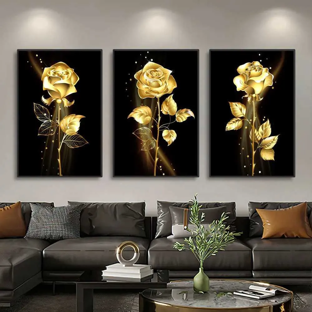 格安新品  Nordic Gold Decor Wall Modern Poster: Art Canvas Oil Roses 小物