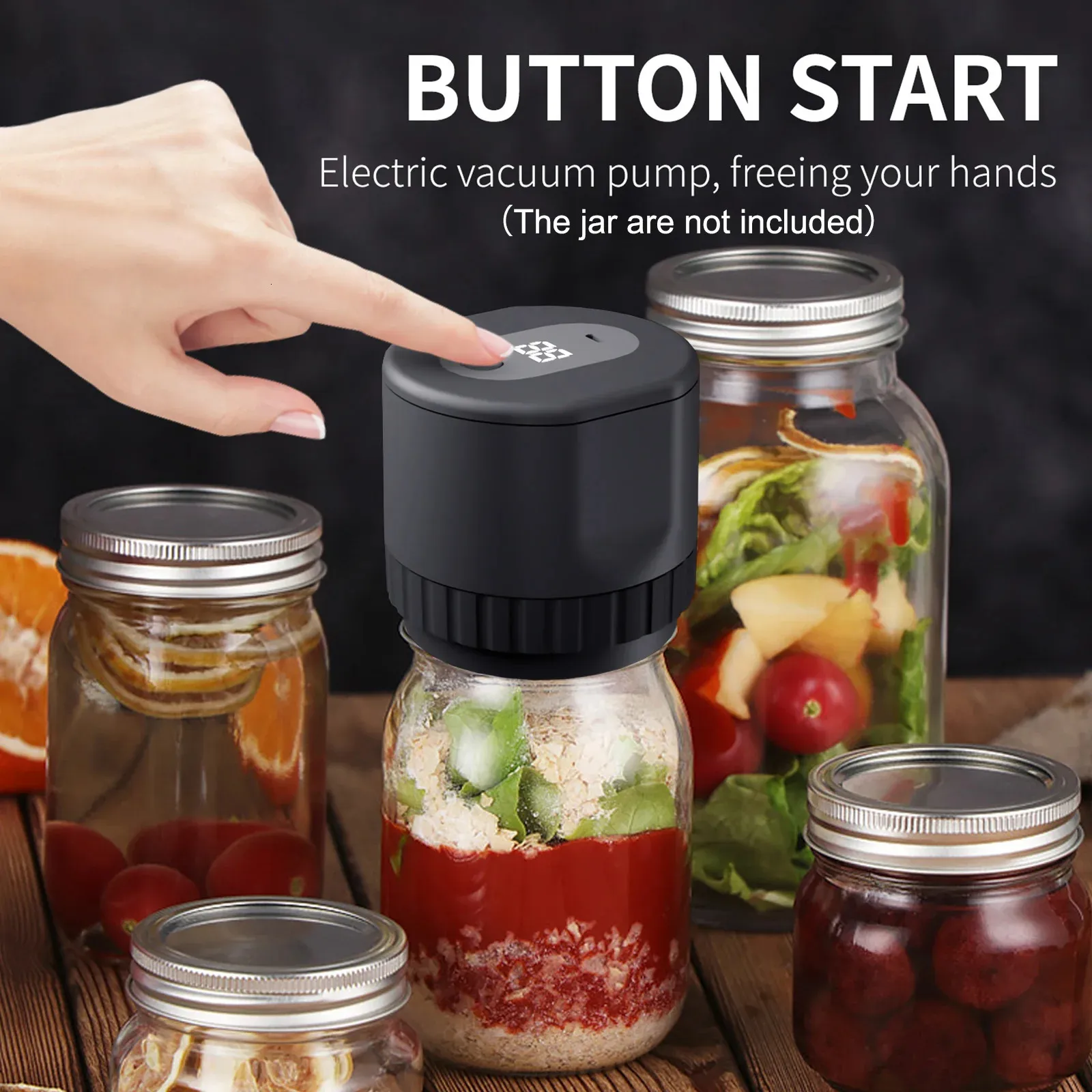 Elektrische Mason Jar Vacuum Sealer Kit Draadloze automatische Jar Sealer Kit voor voedselopslag en fermentatie met Mason Jar-deksels 240304