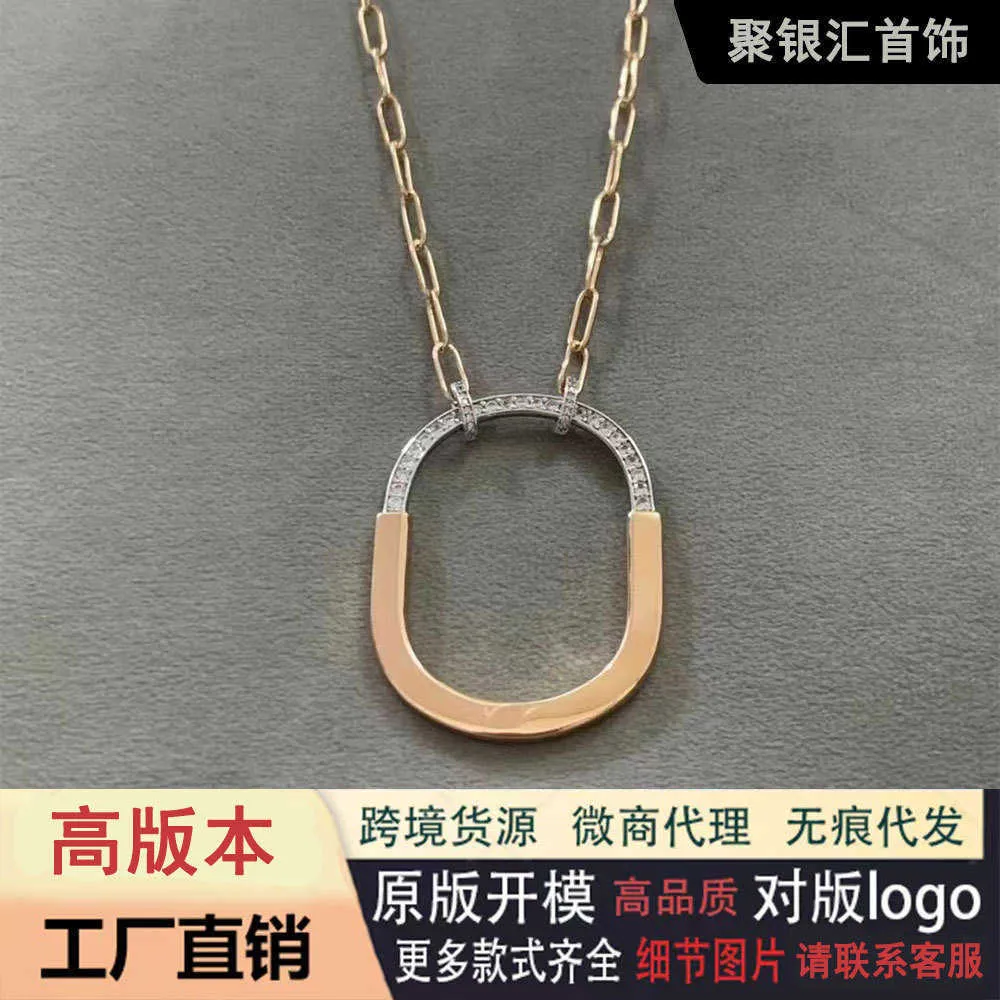 Designer Tiffay och Co TIFF925 Silver V Gold Material New Fashion Advanced Design With Diamond Inlaid Lock Necklace