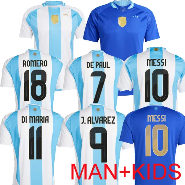 New 2024 2025 Argentina Soccer Jerses Fans Plaer Version MESSIS ALLISTER DYBALA DI MARIA MARTINEZ DE PAUL MARADONA Men and Kids Football Shirt HOME AWAY