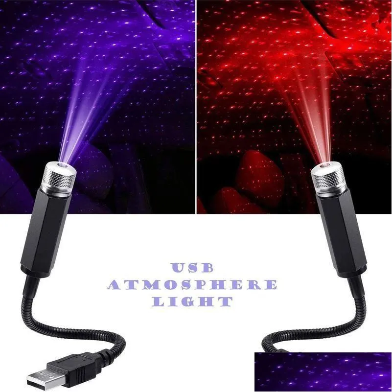 Luzes decorativas LED Luz de trabalho Carro Veículo Telhado Estrela Noite Projetor Atmosfera Lâmpadas USB Drop Delivery Mobiles Motocicletas Li L Dhynm