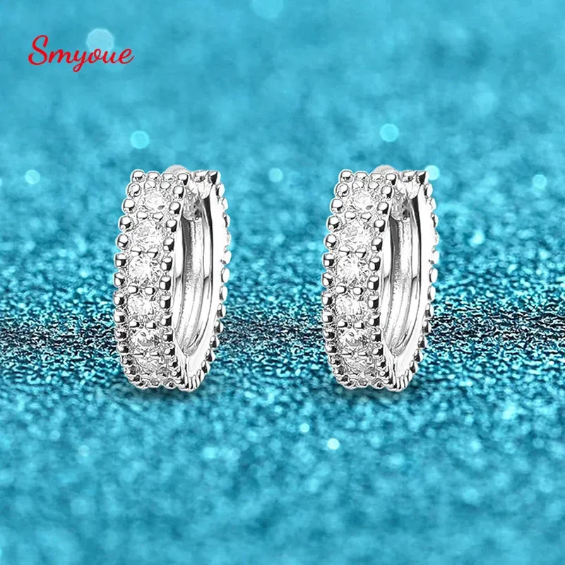 Smyoue D Color 014ct Hoop Earring for Women Simulation Diamonds S925 Silver Wedding Birthday Valentine Gift 240227