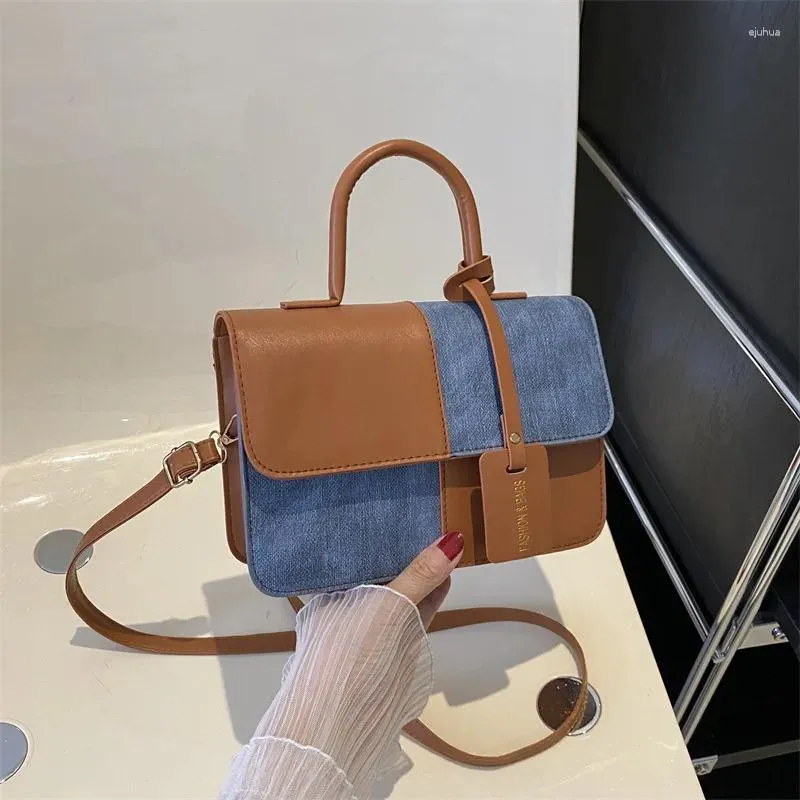 Shoulder Bags Splicing Trendy Texture Fashion for Women's Summer Simple Small Square Underarm One Casual Bag