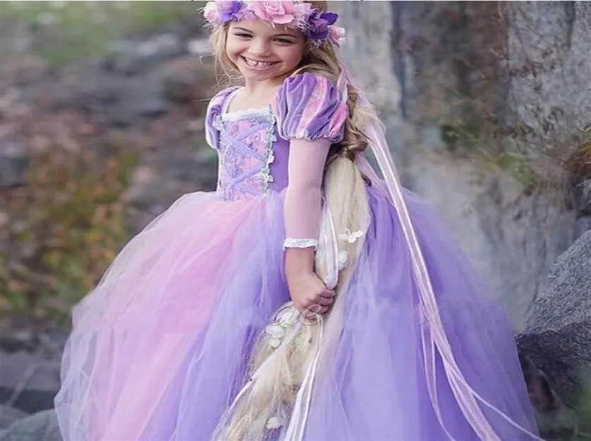 Tangled Princess Fluffy Dress Rapunzel Cosplay Costume For Evening Prom Party Gowns Children Long Dress For 410t Rollplay Girl C5240669