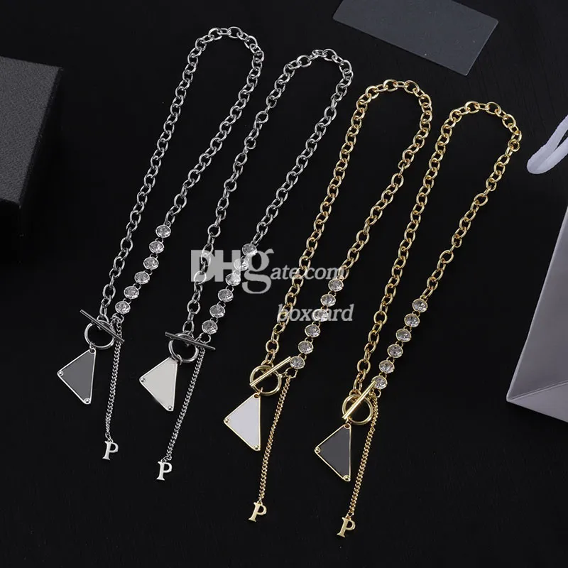 Bijoux chaîne dorée colliers luxe Triangle strass pendentifs colliers plaqué argent colliers avec boîte 4 couleurs