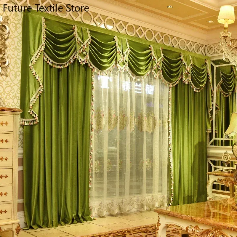 Rideaux Rideaux américains pour salon chambre à coucher flanelle néoclassique tête de rideau européen vert personnalisation du produit fini